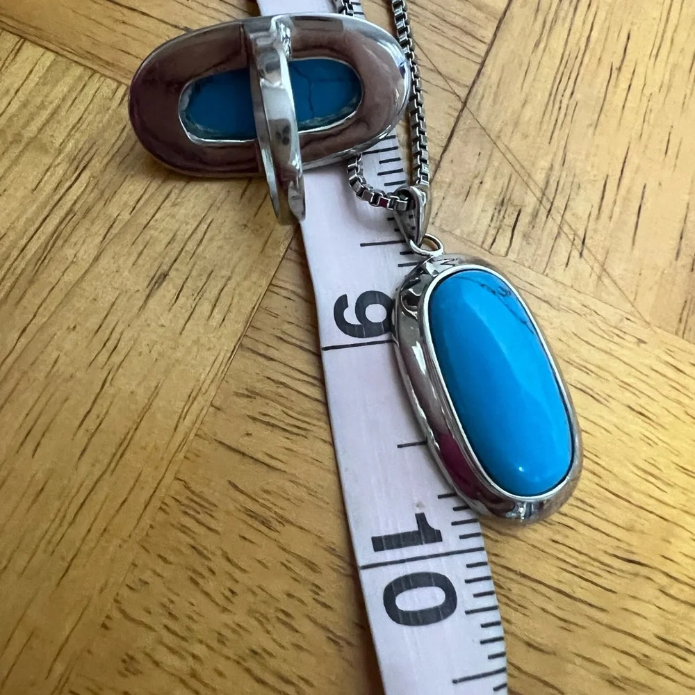 “Tocara” Silver & Blue Stone Ring 7.5 Necklace Stainless Steel Set - Picture 8 of 9